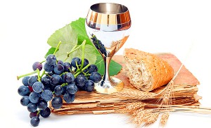 Holy communion elements on white background